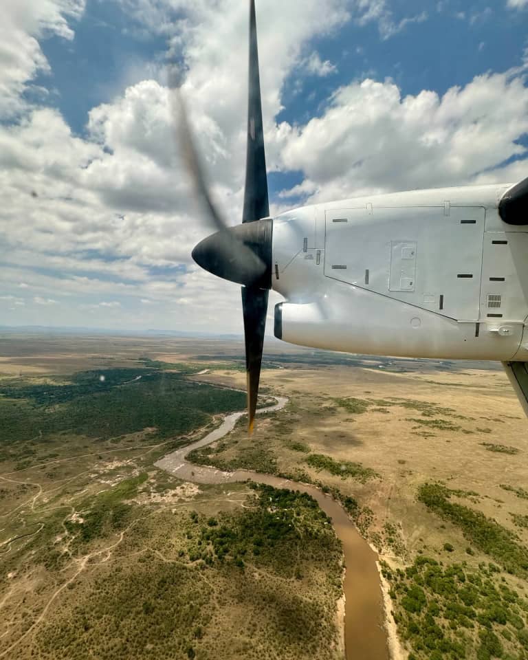 A charter flight over the Masai Mara river in Kenya